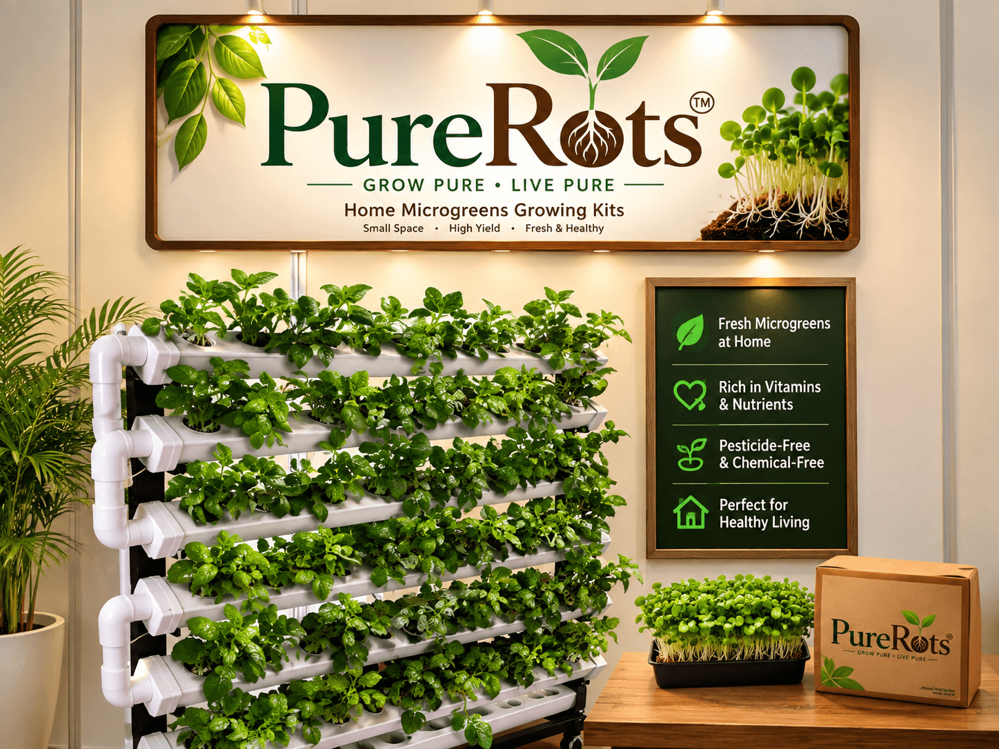 PureRots Home Microgreens Growing Kit display